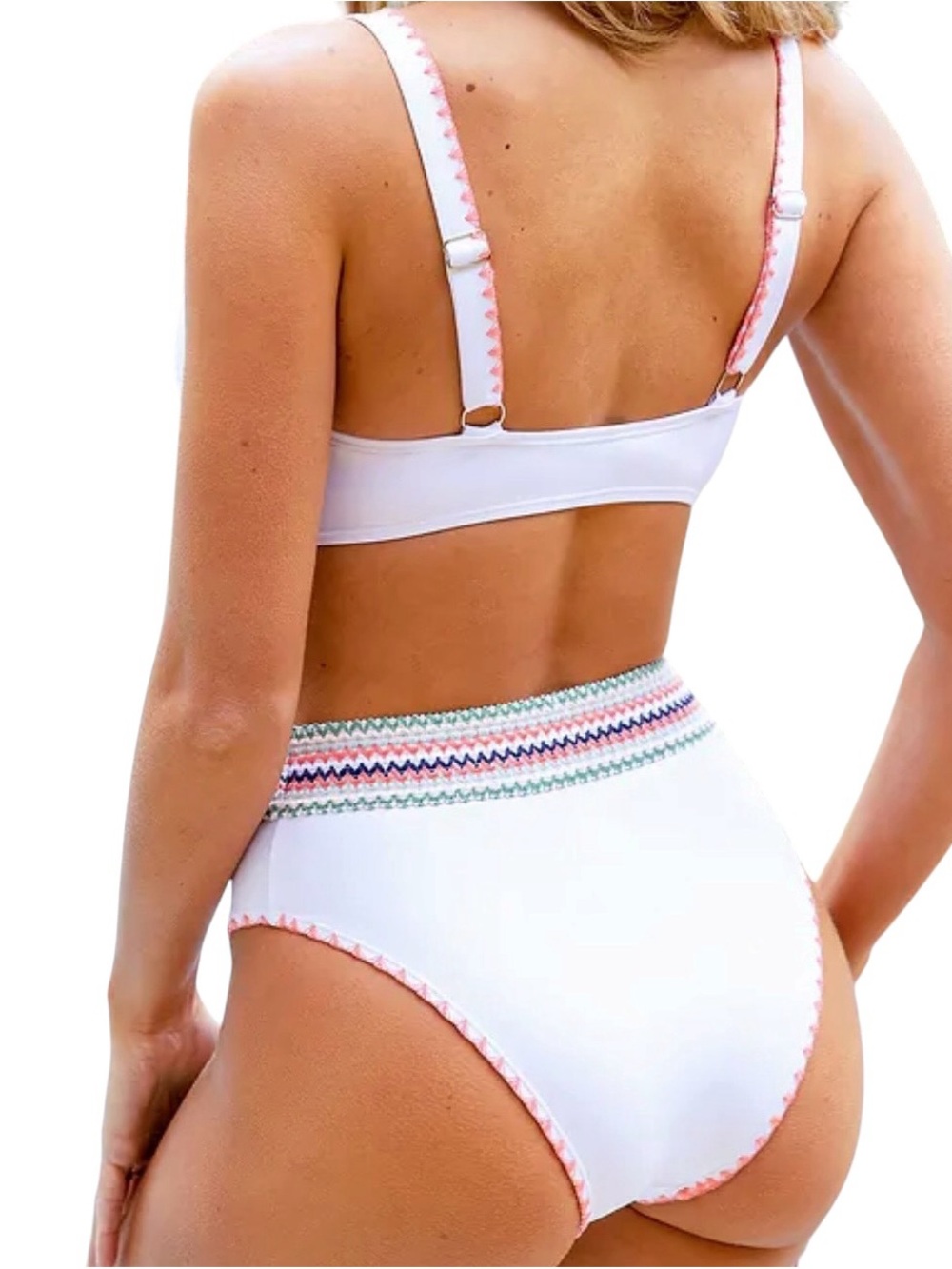Cupshe White High-Waist Bikini with Multicolor Trim - Picture 4 of 5